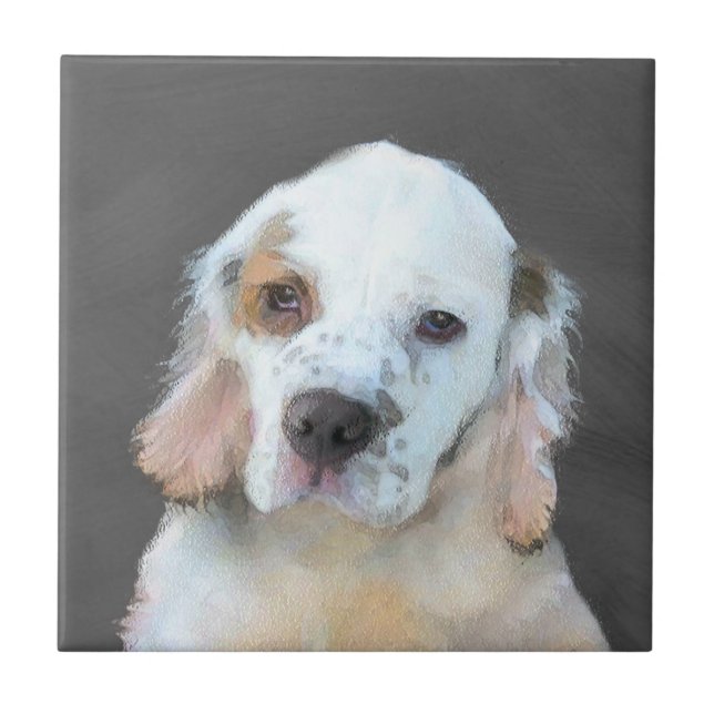 Clumber Spain Painting - Cute Original Hund Art Kakelplatta (Framsidan)