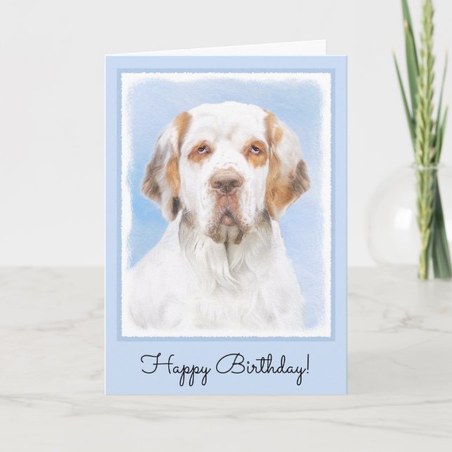 Clumber Spain Painting - Cute Original Hund Art Kort (Framsida)