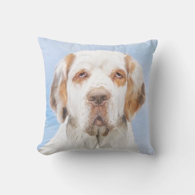 Clumber Spain Painting - Cute Original Hund Art Kudde (Framsida)