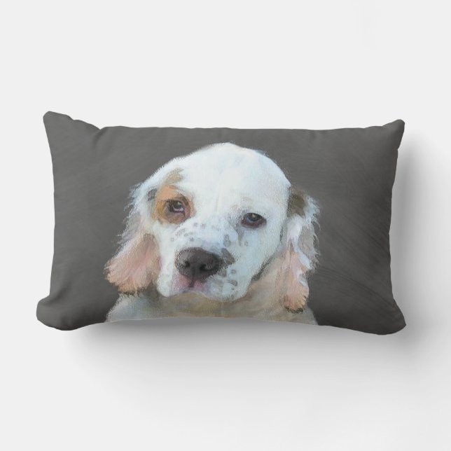 Clumber Spain Painting - Cute Original Hund Art Lumbarkudde (Framsida)
