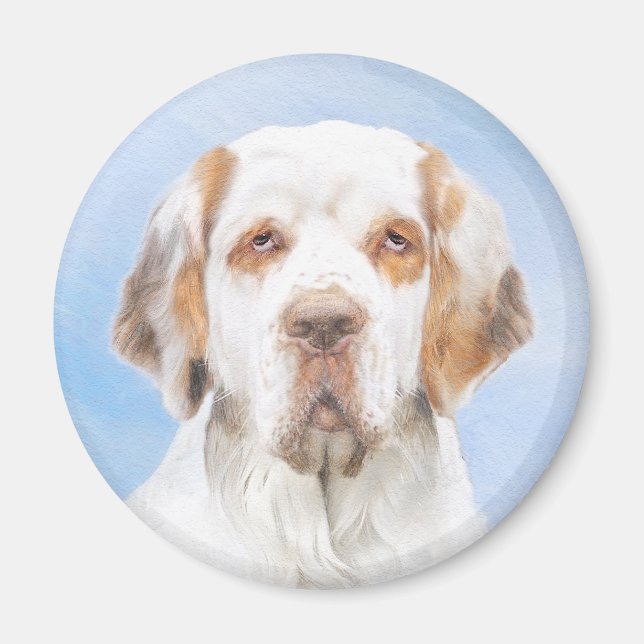 Clumber Spain Painting - Cute Original Hund Art Magnet (Framsidan)