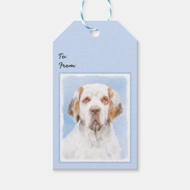 Clumber Spain Painting - Cute Original Hund Art Presentetikett (Framsidan)