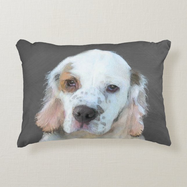 Clumber Spain Painting - Cute Original Hund Art Prydnadskudde (Framsidan)
