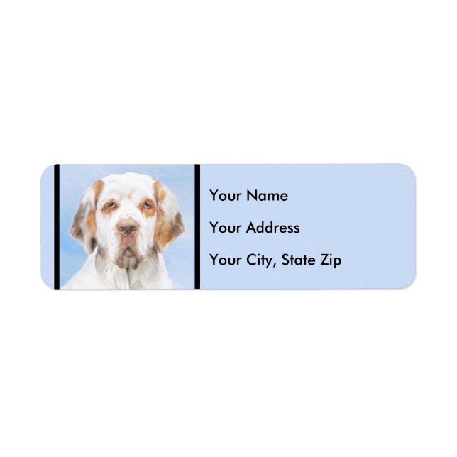 Clumber Spain Painting - Cute Original Hund Art Returadress Etikett (Framsidan)