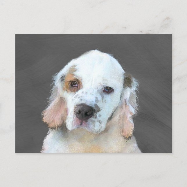 Clumber Spain Painting - Cute Original Hund Art Vykort (Framsida)