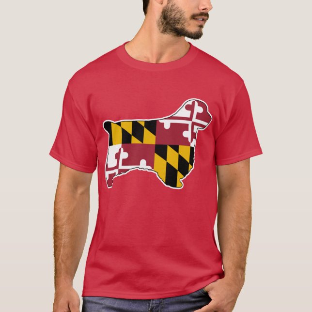Clumber Spain Silhouette med Maryland State Fla T Shirt (Framsida)