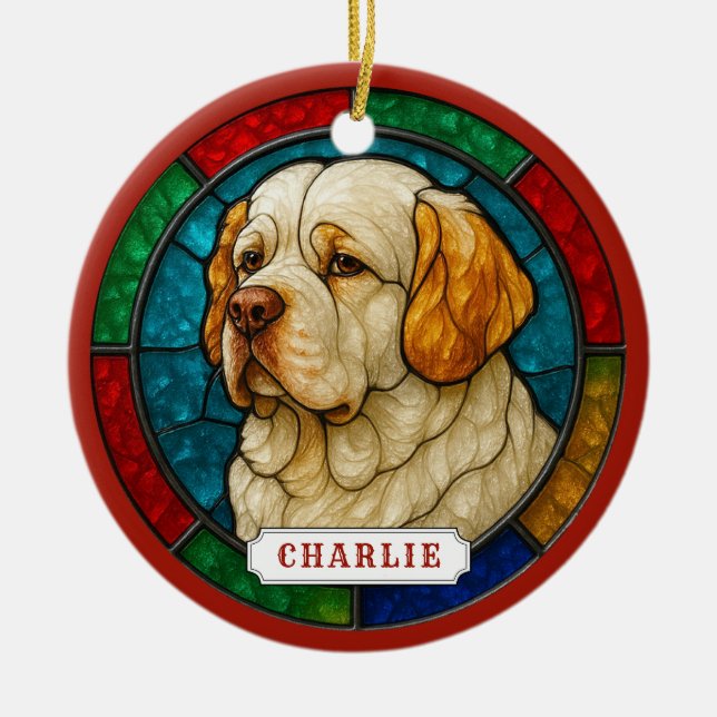 Clumber Spaniel Hund Keramisk Cirkulär Ornament (Framsidan)
