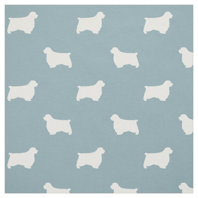 Clumber Spaniel Hund Silhuetter Blå och Vit Tyg (Provkarta)
