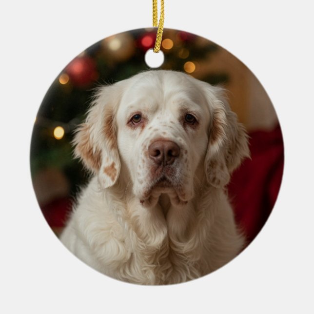 Clumber Spaniel julgransprydnad Keramik (Framsidan)