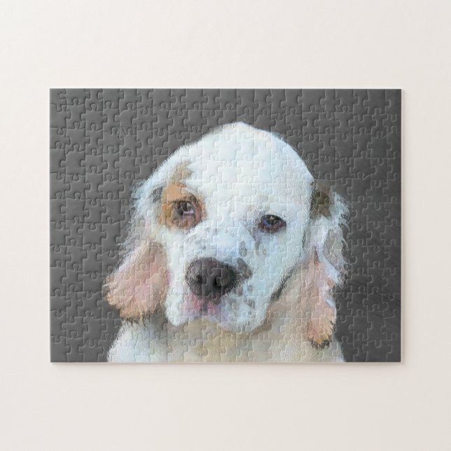 Clumber Spaniel-målning - Söt originell hundkonst Pussel (Horisontell)