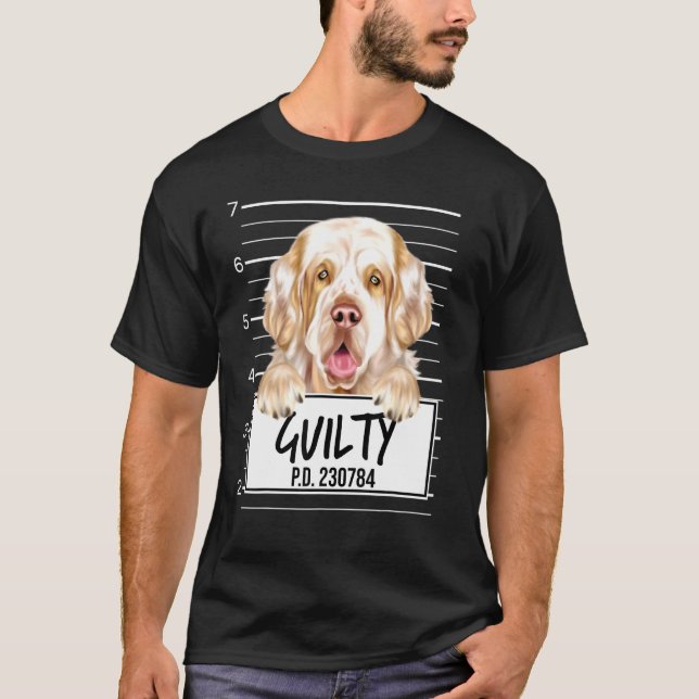 Clumber Spaniel Mugshot Skyldig Hund T Shirt (Framsida)