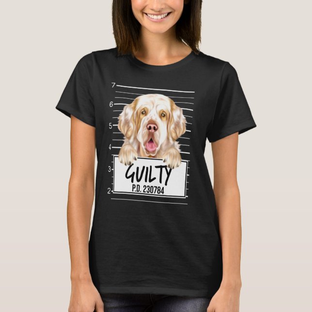 Clumber Spaniel Mugshot Skyldig Hund T Shirt (Framsida)