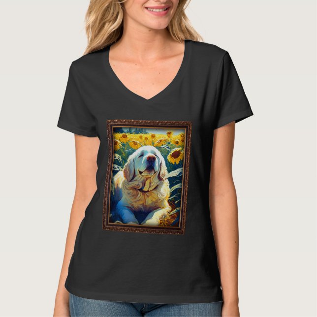 Clumber Spaniel Painting Sunflower Flower Mom Wome T Shirt (Framsida)