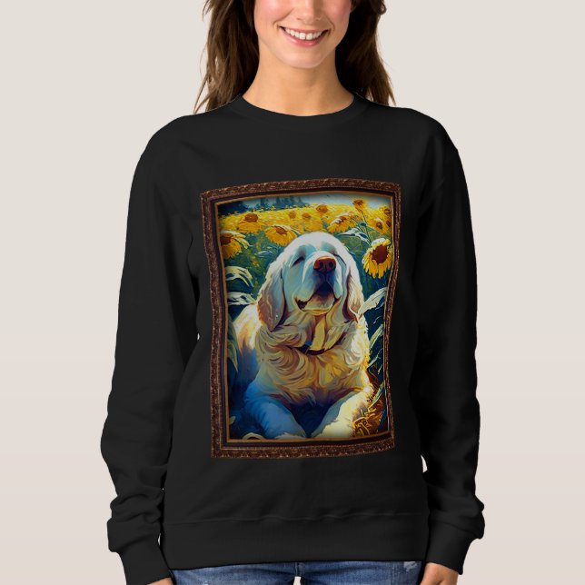 Clumber Spaniel Painting Sunflower Flower Mom Wome T Shirt (Framsida)