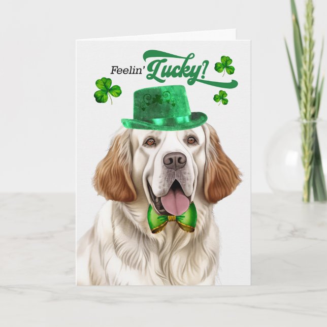 Clumber Spanska Hund Lucky St patrick's day Helgkort (Framsida)