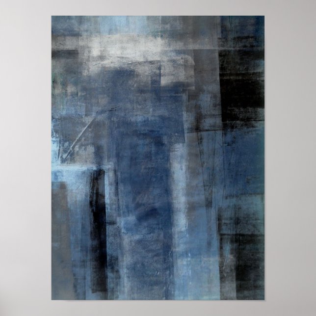 "Clumsy" Blue- och Grått Abstrakt Art Poster (Framsidan)