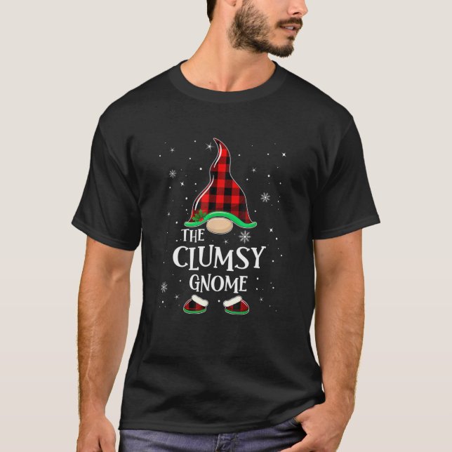 Clumsy Gnome Buffalo Plaid Matching Christmas Paja T Shirt (Framsida)