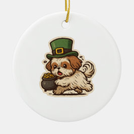 Clumsy Shih Tzu Leprechaun St.Patrick's Day Julgransprydnad Keramik