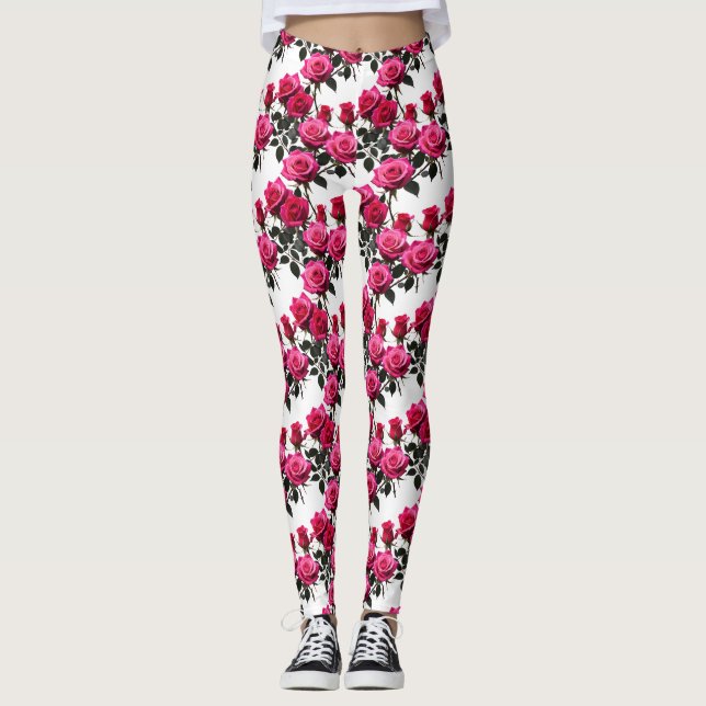 Clustered Red And Pink Roses On A Stark White  Leggings (Framsida)