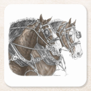 Clydesdale Draft Horse Team Underlägg Papper Kvadrat