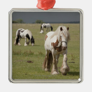 Clydesdale hästar i ett fält, Northumberland, Julgransprydnad Metall