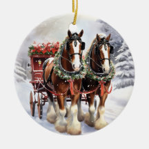 Clydesdale Horses on Ceramic jul Ornament