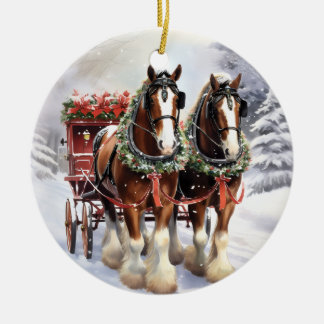 Clydesdale Horses on Ceramic jul Ornament