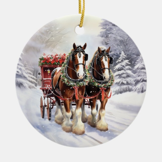 Clydesdale Horses on Ceramic jul Ornament (Framsidan)