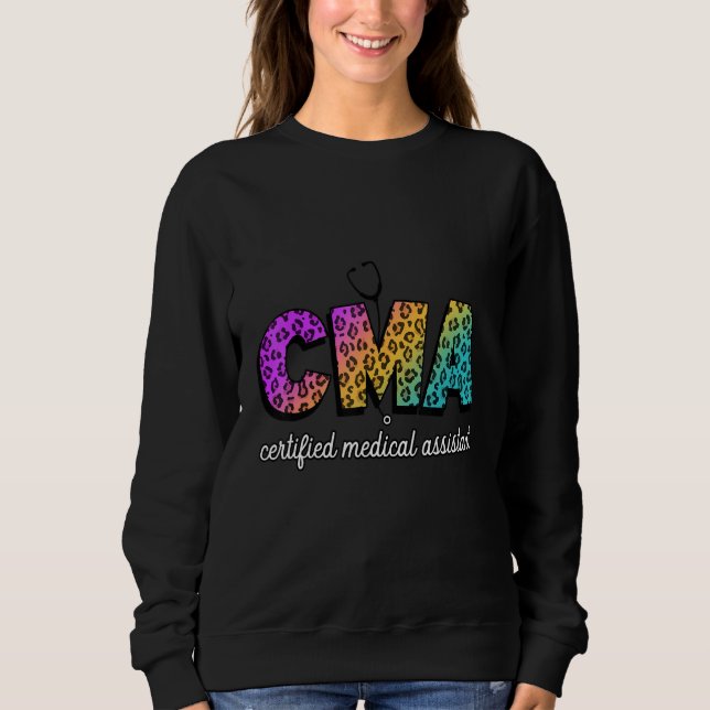 Cma Auktoriserad Medical Assistant Leopard Rainbow T Shirt (Framsida)