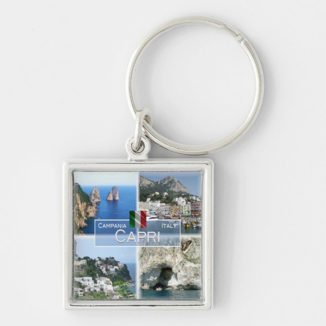 CMP020 CAPRI, Kampanien, Italien Fyrkantig Silverfärgad Nyckelring (Framsidan)