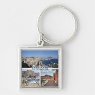CMP030 NAPLES, MOUNT VESUVIUS, Italien, Fyrkantig Silverfärgad Nyckelring