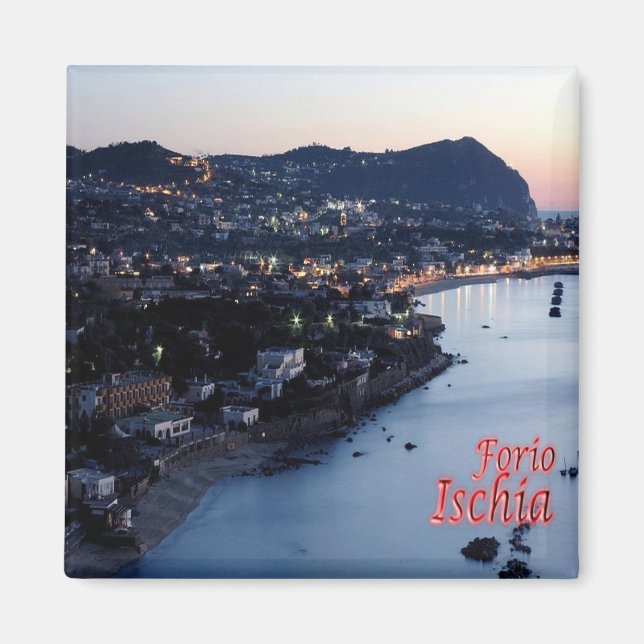 CMP076 ISCHIA, Forio at Twilight, Italien, Fridge Magnet (Framsidan)