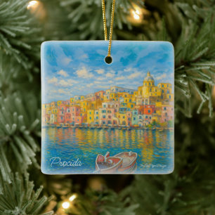 CMPa01 PROCIDA, MARINA GRANDE Julgransprydnad Keramik
