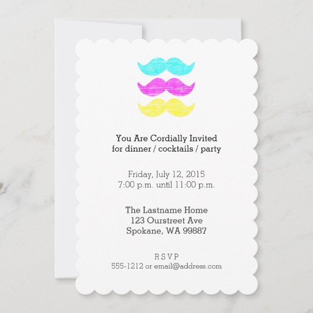 CMY Mustacher (letterpress stil) Inbjudningar (Framsida)