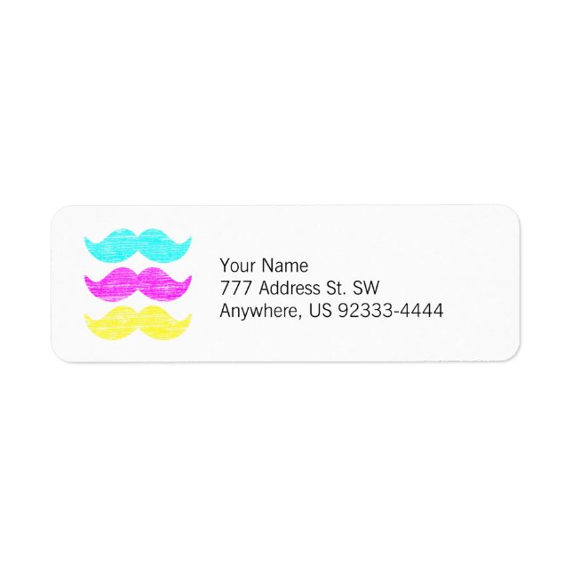 CMY Mustacher (letterpress stil) Returadress Etikett (Framsidan)