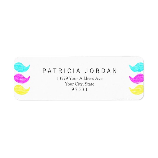 CMY Mustascher (boktryckarstil) Returadress Etikett (Framsidan)