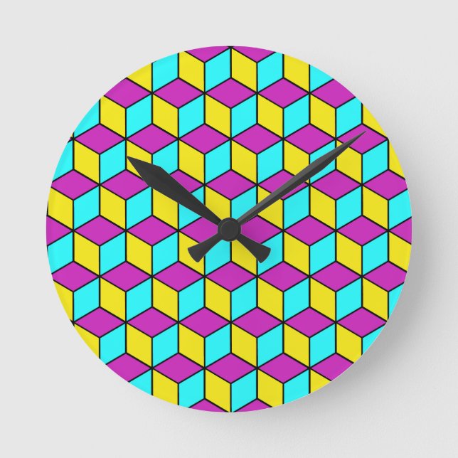 CMYK CUBE-berömd kuber geometrisk mönster-illusion Rund Klocka (Framsida)
