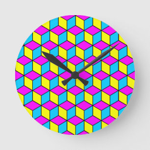 CMYK CUBE-berömd, kubillusion 2 Rund Klocka