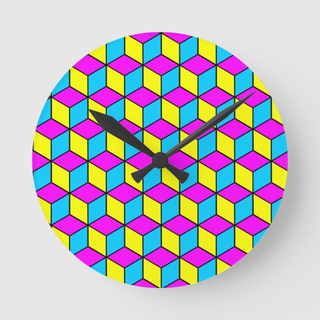 CMYK CUBE-berömd, kubillusion 2 Rund Klocka (Framsida)