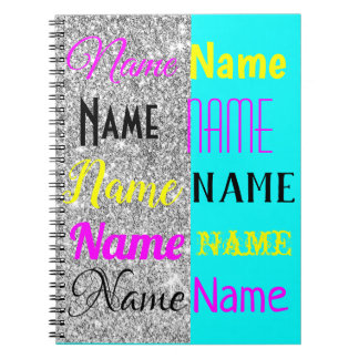 CMYK Cyan och silver glitter personlig Anteckningsbok