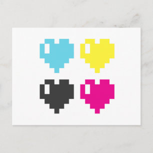 CMYK Pixel Hearts vykort