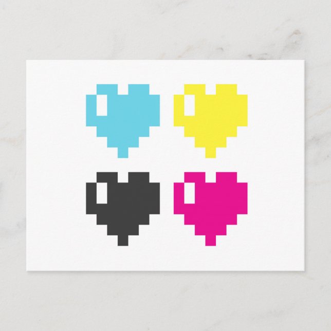 CMYK Pixel Hearts vykort (Framsida)