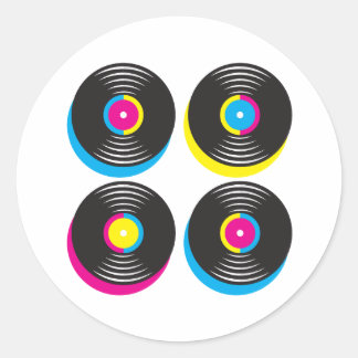 CMYK pop art vinyl record 80s stil ljusa färger Runt Klistermärke