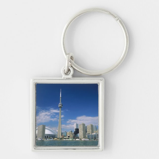 CN Tower och Skydome i Toronto, Ontario, Fyrkantig Silverfärgad Nyckelring (Framsidan)