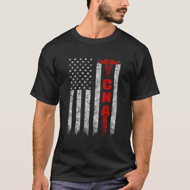 Cna American Flagga Patriotic Pride Nurse T Shirt (Framsida)