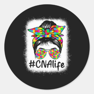 Cna Auktoriserad Nursing Istant Messy Bun Autism A Runt Klistermärke