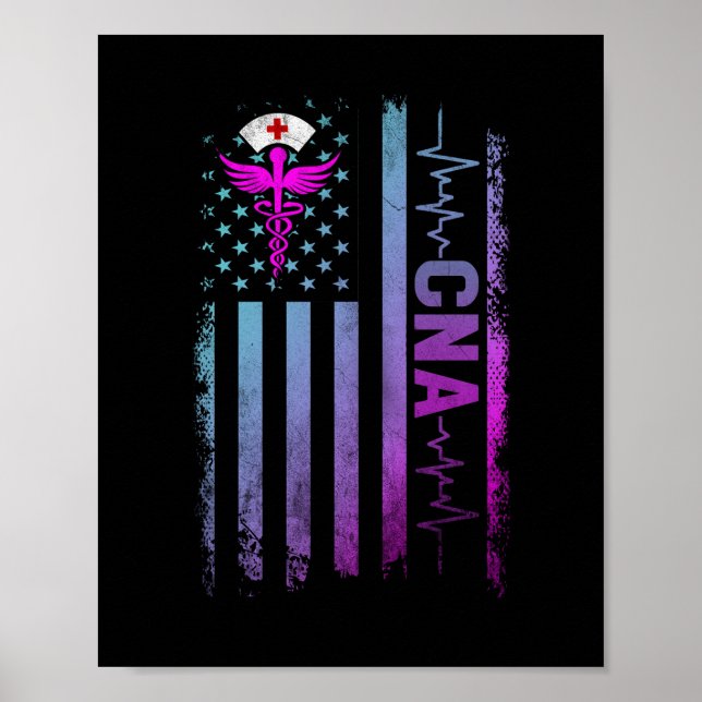 CNA Job Auktoriserad Nursing Assistant USA flagga Poster (Framsidan)