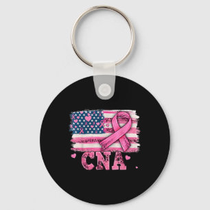 Cna Nurse American Flagga Rosa Ribbon Breast Cance Nyckelring