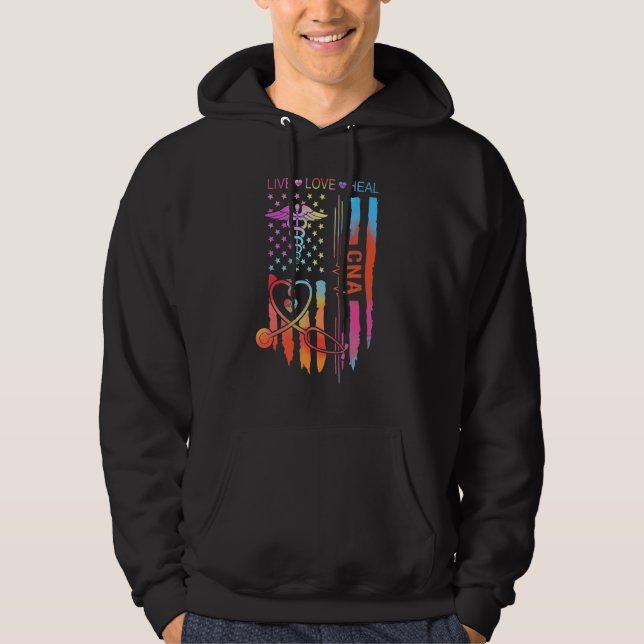 CNA Nurse Appreciation Week Gift USA Flag 4th of J Hoodie (Framsida)