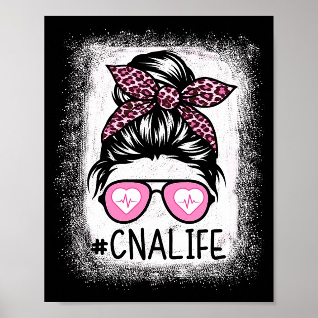 Cna Nurse Life Bleached Shirts Nk Leopard Messy Bu Poster (Framsidan)